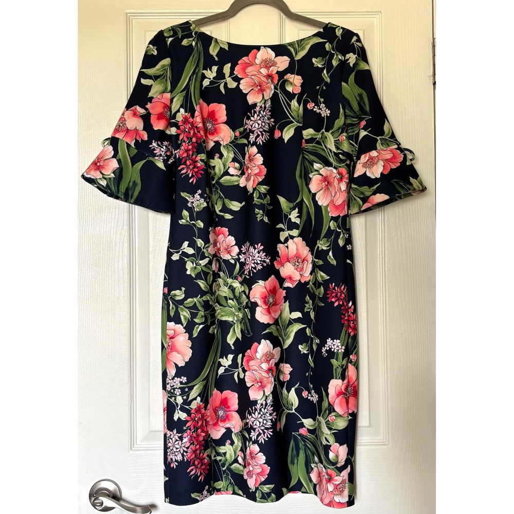 Karl Lagerfeld Paris Navy Floral Bell Sleeve Sheath Dress Size 12